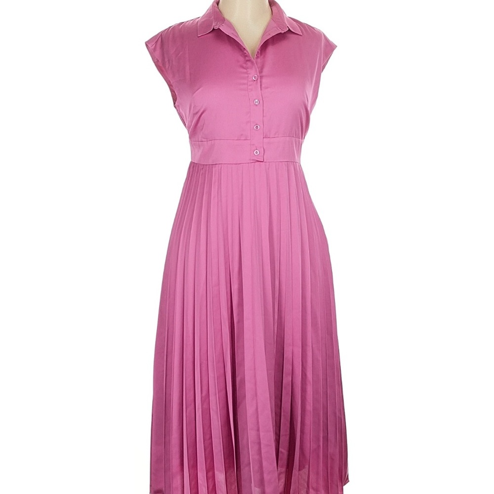 J. Crew Pink Matte Satin Pleated Shirtdress